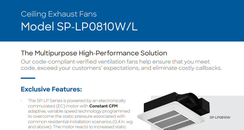 SP-LP0810W/L Ceiling & Bathroom Exhaust Fans